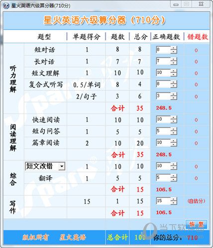 英语六级分数计算器在线计算