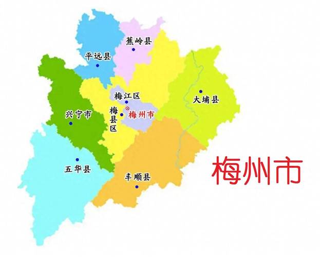 梅州在广东地图的位置